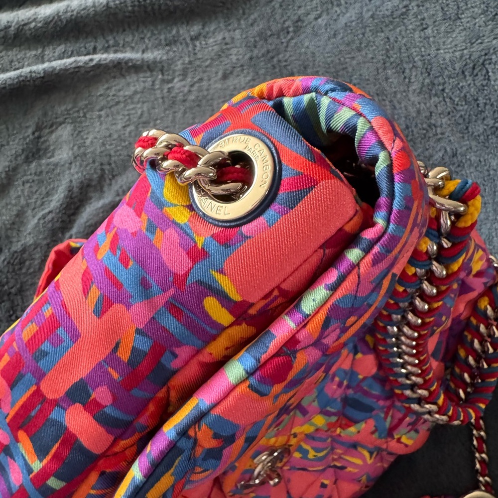 Chanel Foulard Fabric Quilted Printed Flap Pink Shoulder Crossbody Bag - Picture 5 of 13